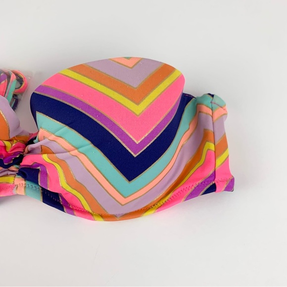 Victoria’s Secret Chevron Striped Rainbow Strapless Halter Bikini Top 34C - Picture 3 of 6